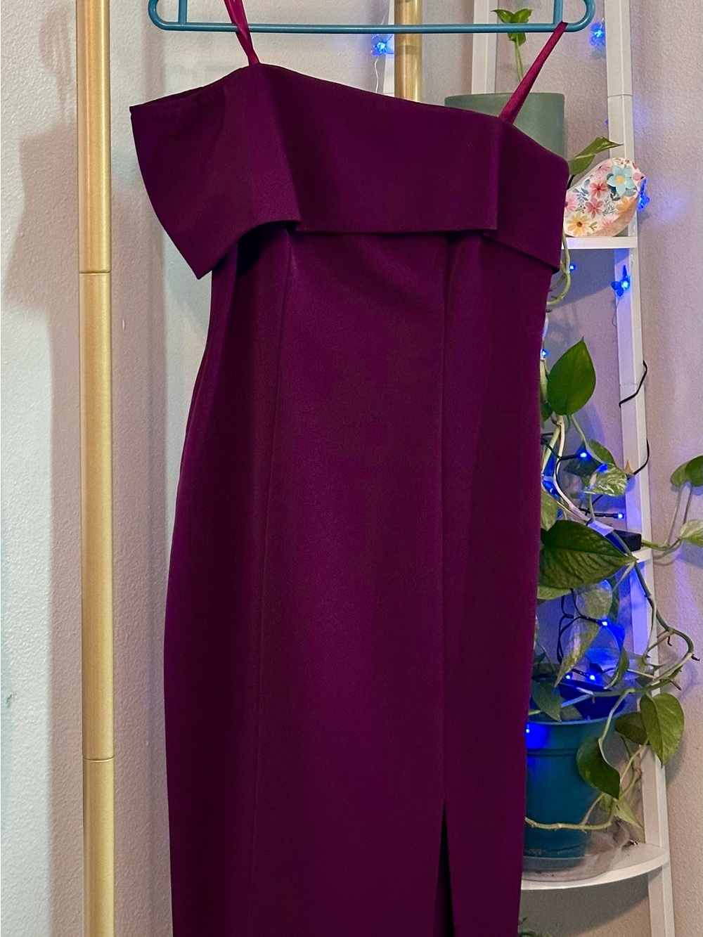 Eliza J Strapless Fold Over Midi Dress in Deep Plum PRELOVED excellent condition